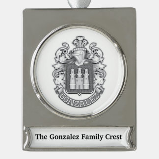 Gonzalez Family Crest  Silver Plated Banner Ornament