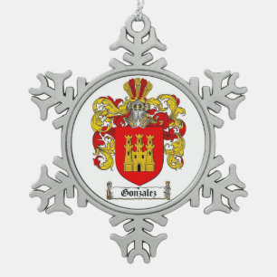 Gonzalez Family Crest Snowflake Pewter Christmas Ornament