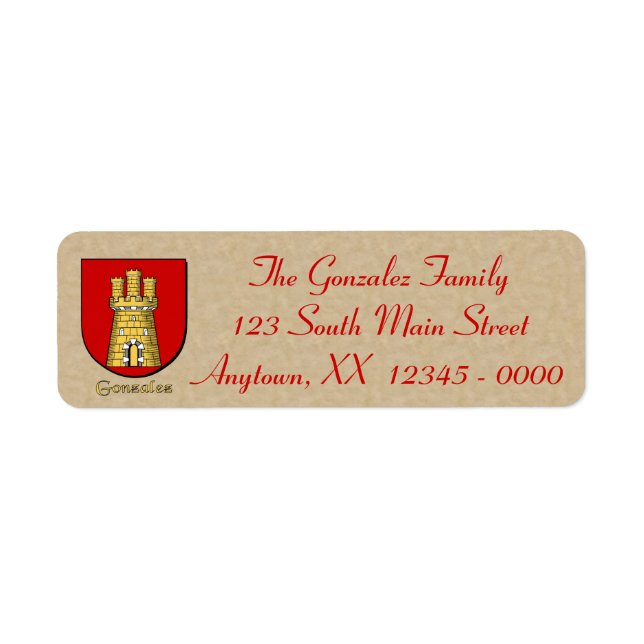 Gonzalez Heraldic Shield Return Address Label (Front)