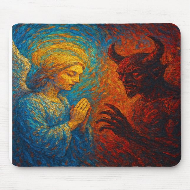 “Good and Evil – Abstract Angel and Demon Painting Mouse Pad (Front)