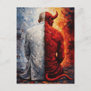 Good and Evil in Me – Duality Impasto Oil Painting Postcard