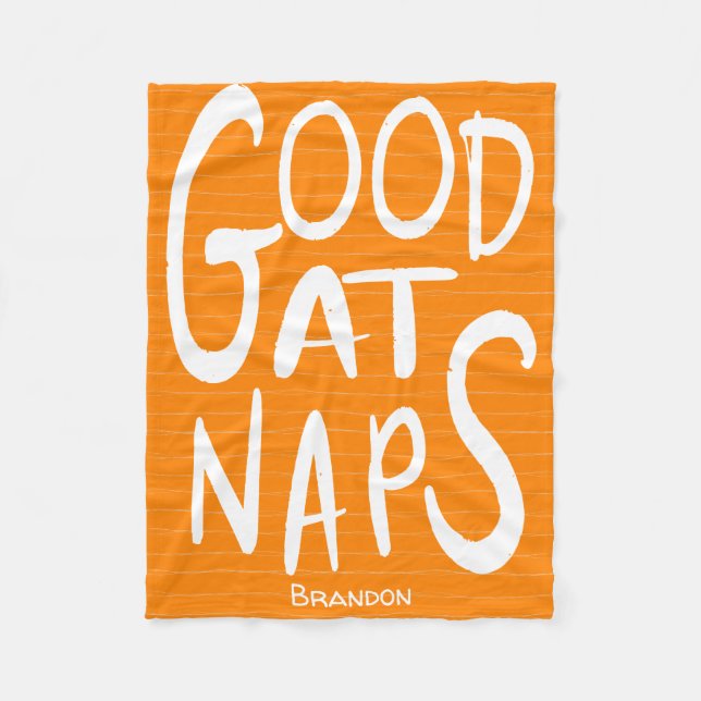 Good At Naps - Orange Fleece Blanket (Front)