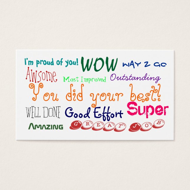 Good behaviour, good effort award recognition card (Front)