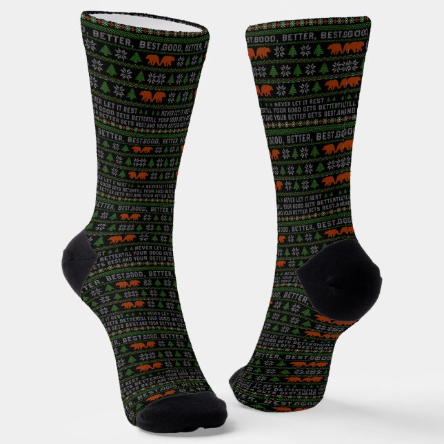 Good Better Best Never Let It Rest Christmas Quote Socks (Angled)