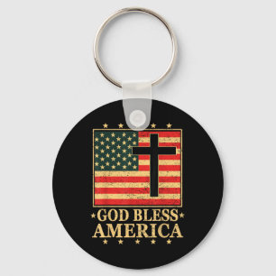 Good Bless America Jesus Christian Cross God Bible Key Ring