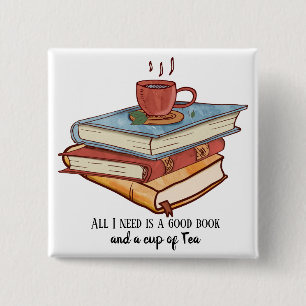 Good book cup of tea reading mug cute 15 cm square badge