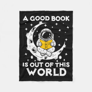 Good book is out of this world astronaut moon fleece blanket