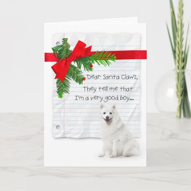 Good Boy American Eskimo Dog Christmas Holiday Card (Front)