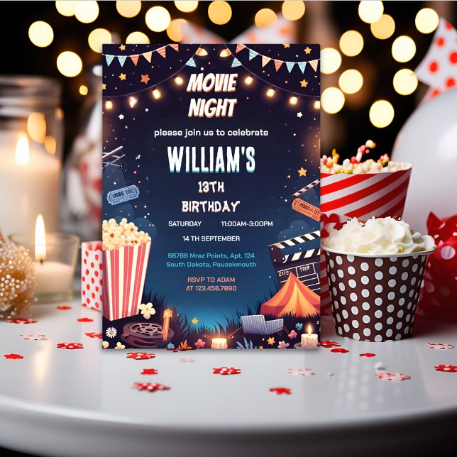 good boy Camping Popcorn Movie Night 13th birthday Invitation (Creator Uploaded)