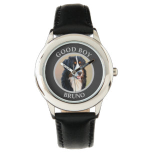 Good boy dog add photo text art grey modern  watch