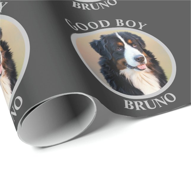 Good boy dog add photo text art grey modern wrapping paper (Roll Corner)