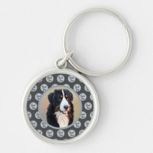 Good boy dog photo text polka dots grey modern  key ring