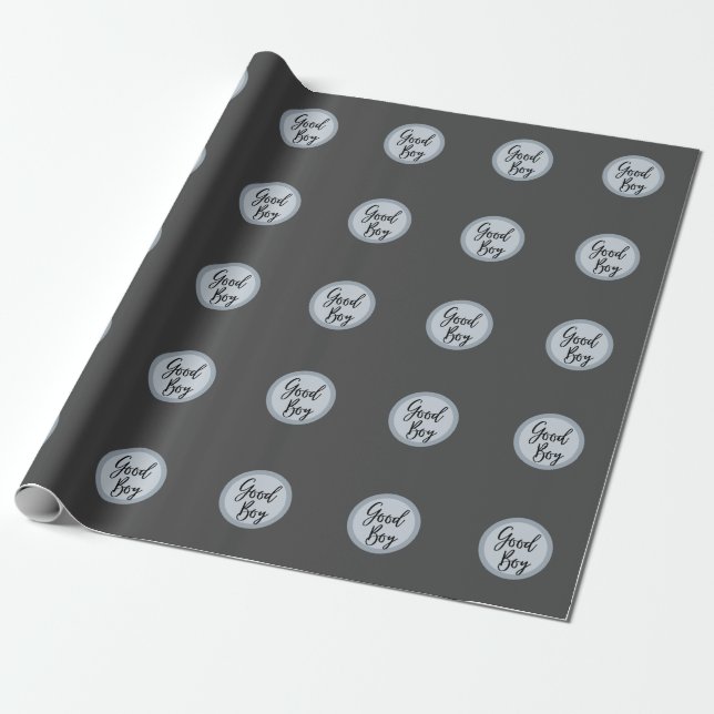 Good boy dog photo text polka dots grey modern  wrapping paper (Unrolled)