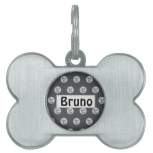 Good boy dog text art polka dots grey modern pet ID tag