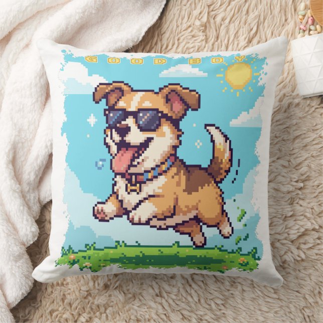 Good Boy Pixel Puppy Retro Gaming Design Cushion (Blanket)