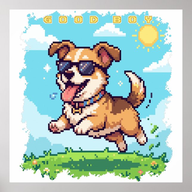 Good Boy Pixel Puppy Retro Gaming Design Poster (Front)
