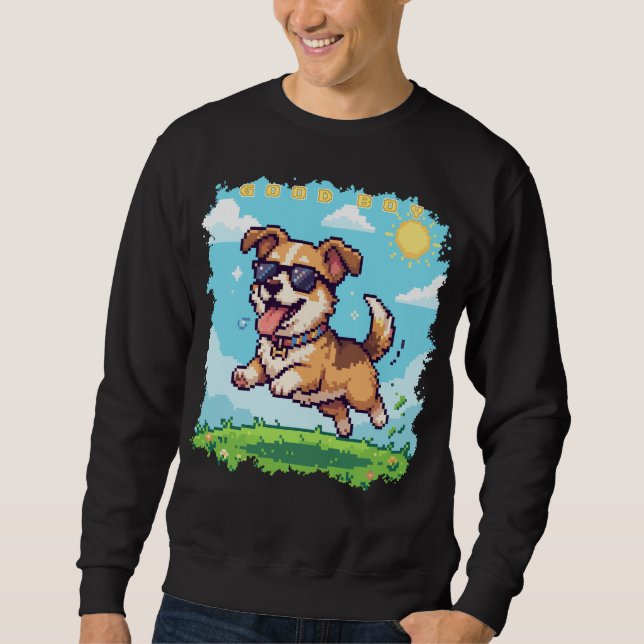 Good Boy Pixel Puppy Retro Gaming Design Sweatshirt (Front)