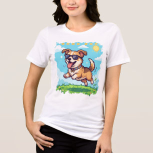 Good Boy Pixel Puppy Retro Gaming Design Tri-Blend Shirt