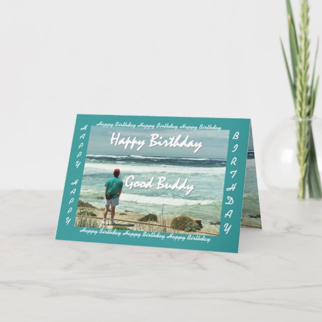 GOOD BUDDY - Happy Birthday - Man and Ocean Waves Card (Front)