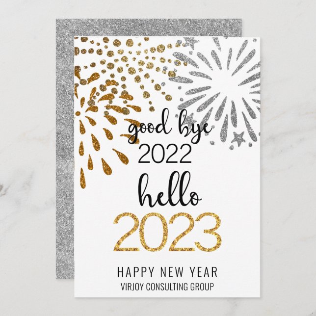 Good Bye 2022 Hello 2023 Business Festive Firework Holiday Card (Front/Back)