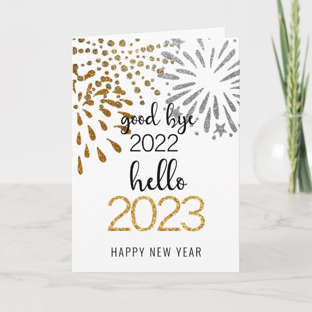 Good Bye 2022 Hello 2023 Business Festive Firework Holiday Card (Front)