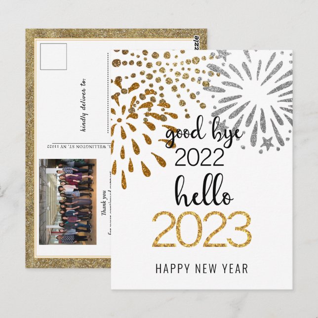 Good Bye 2022 Hello 2023 Business Festive Firework Postcard (Front/Back)