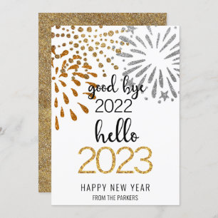 Good Bye 2022 Hello 2023 Festive Fireworks Gold Holiday Card
