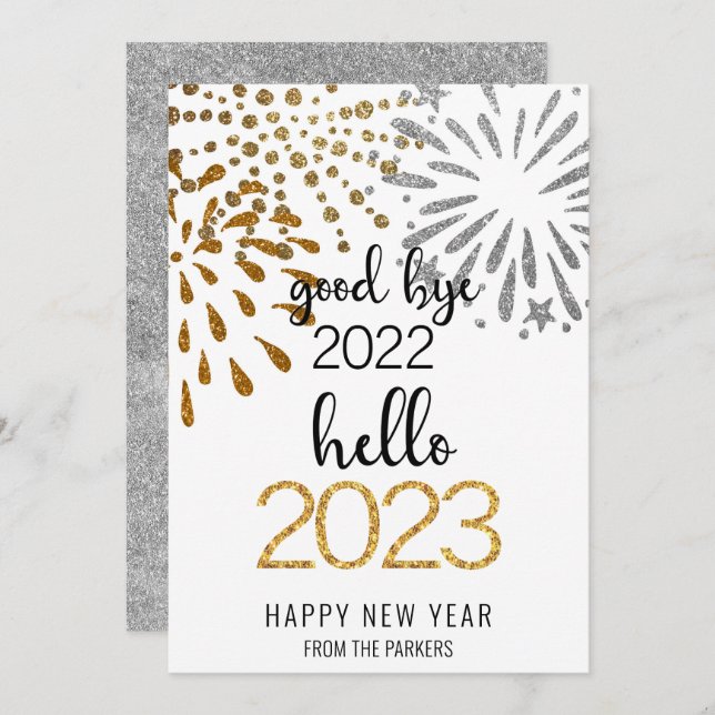 Good Bye 2022 Hello 2023 | Festive Fireworks Gold Holiday Card (Front/Back)