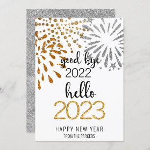 Good Bye 2022 Hello 2023   Festive Fireworks Gold Holiday Card