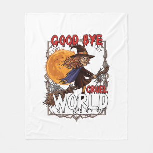 Good Bye Cruel World Witch Halloween Full Moon Spi Fleece Blanket