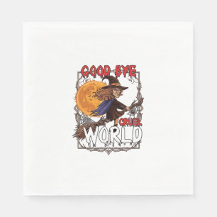 Good Bye Cruel World Witch Halloween Full Moon Spi Napkin