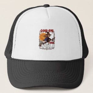Good Bye Cruel World Witch Halloween Full Moon Spi Trucker Hat