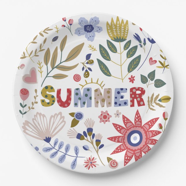 Good bye School, Hello Summer And Flowers   Paper Plate (Front)