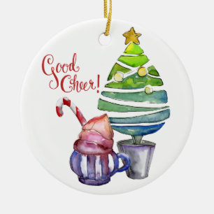 Good Cheer! Tree, Hot Chocolate, Family Names Ceramic Ornament