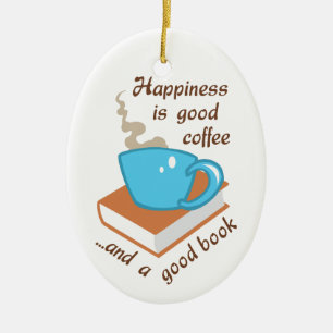 Good Coffee Good Book Ceramic Ornament