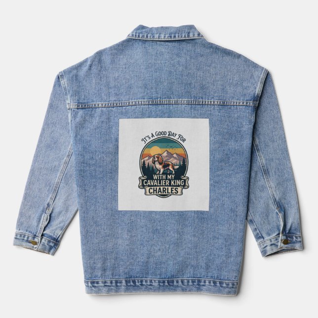 Good Day Hiking Cavalier King Charles Dog Denim Jacket (Back)