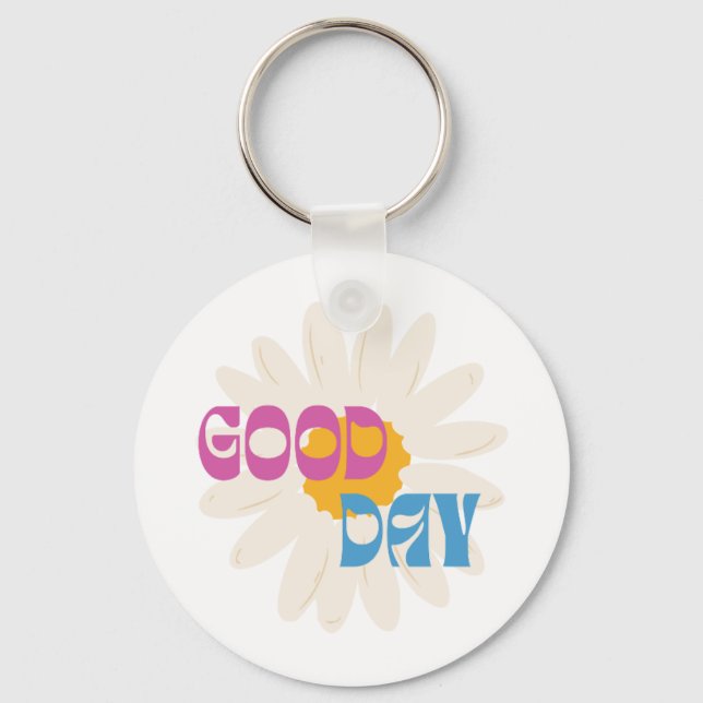 Good Day Retro Daisy Flower Keychain  (Front)