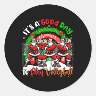 Good Day To Play Volleyball Xmas Santa Rainbow Pla Classic Round Sticker