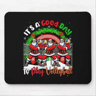 Good Day To Play Volleyball Xmas Santa Rainbow Pla Mouse Pad