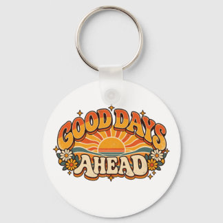 Good Days Ahead Retro 70s Vintage Sunshine Floral Key Ring