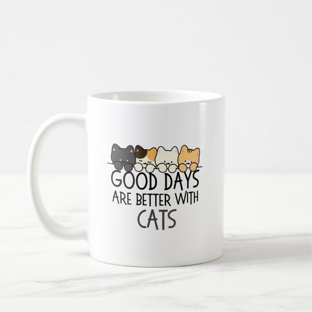 Good Days Are Better With Cats Cosy Quote Coffee Mug (Left)