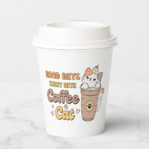 Good Days Start With Coffee and Cat Retro Cartoon Paper Cups