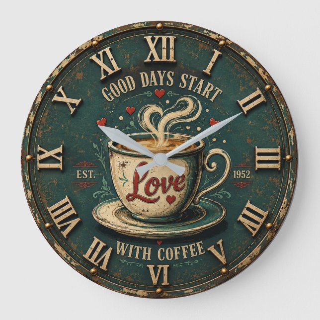 Good Days Start with Coffee  Large Clock (Front)