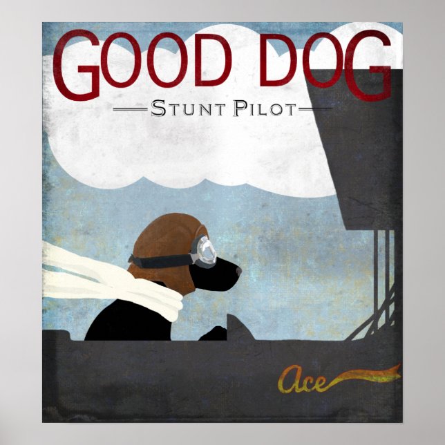 Good Dog Stunt Pilot - black dog flying Poster (Front)