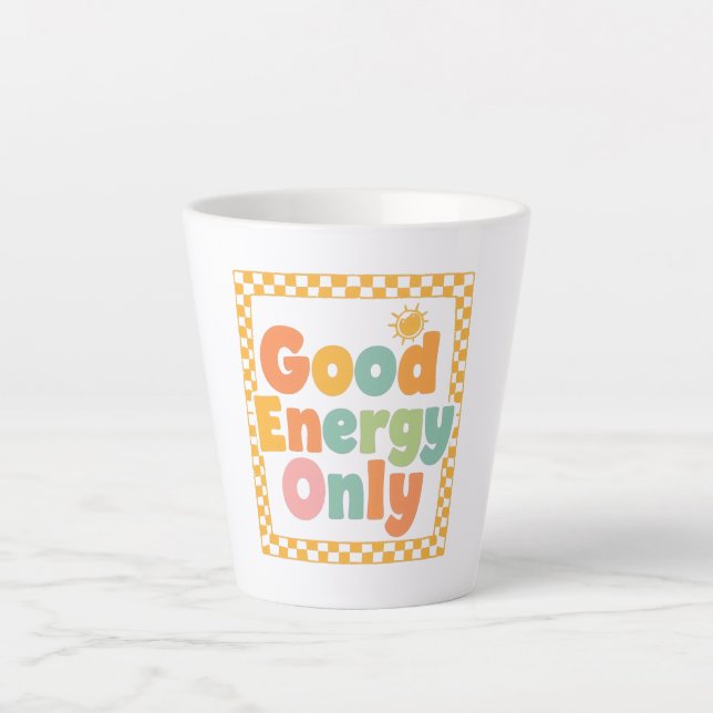 "Good Energy Only" 70s Style Typography Latte Mug (Front)