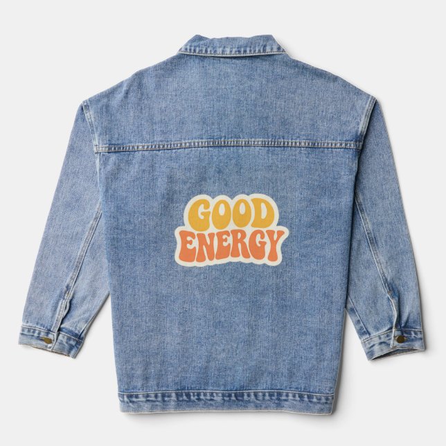 GOOD ENERGY Retro Wavy Text – Denim Jacket (Back)