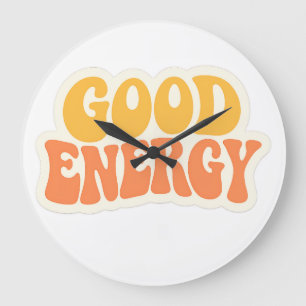GOOD ENERGY Retro Wavy Text – Large Clock