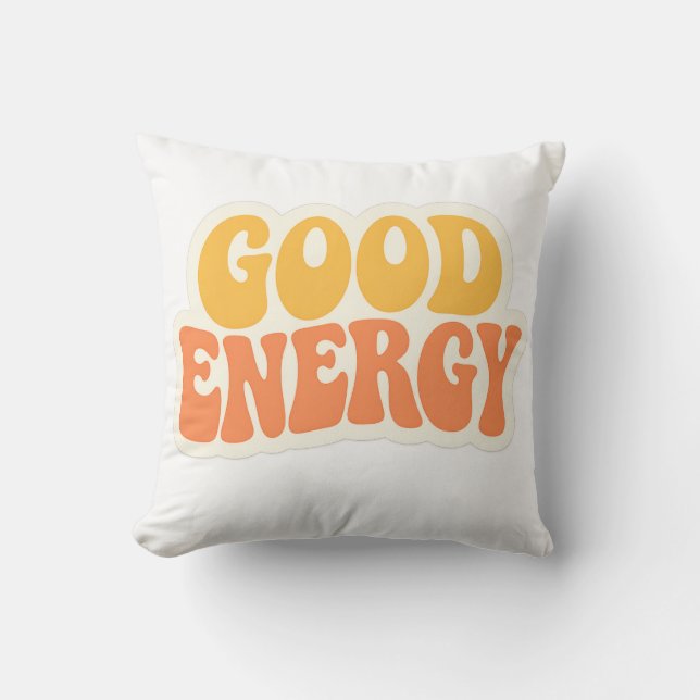 GOOD ENERGY Retro Wavy Text – Throw Pillow (Front)