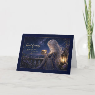 Good Evening Starry Night Lady with Teacup Card