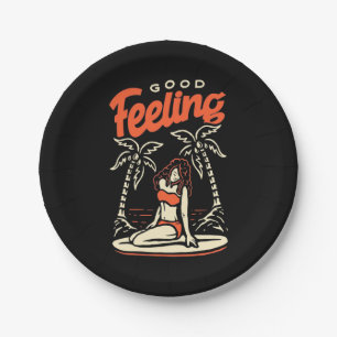 Good Feeling Surfer Girl Paper Plate